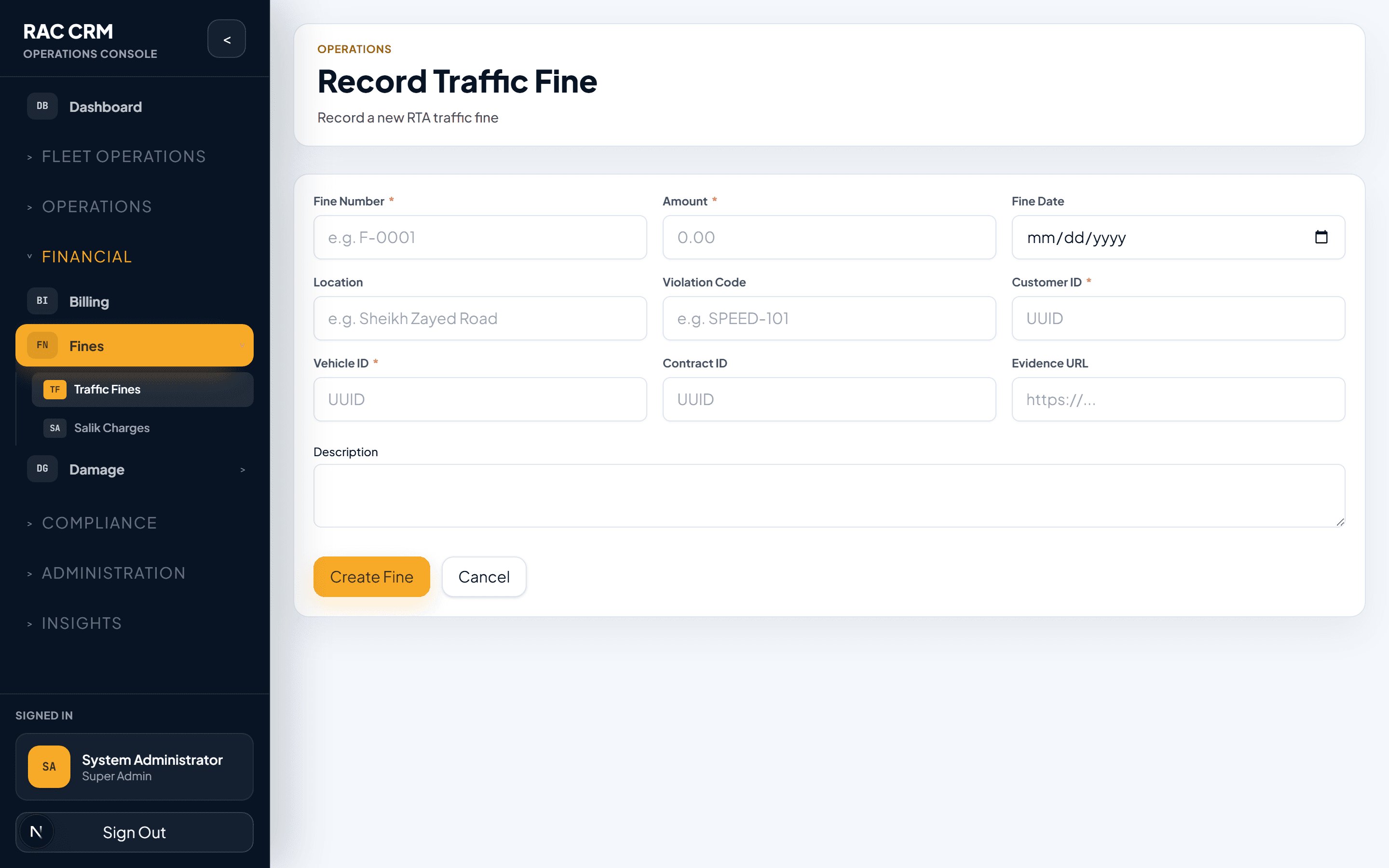 Create Traffic Fine