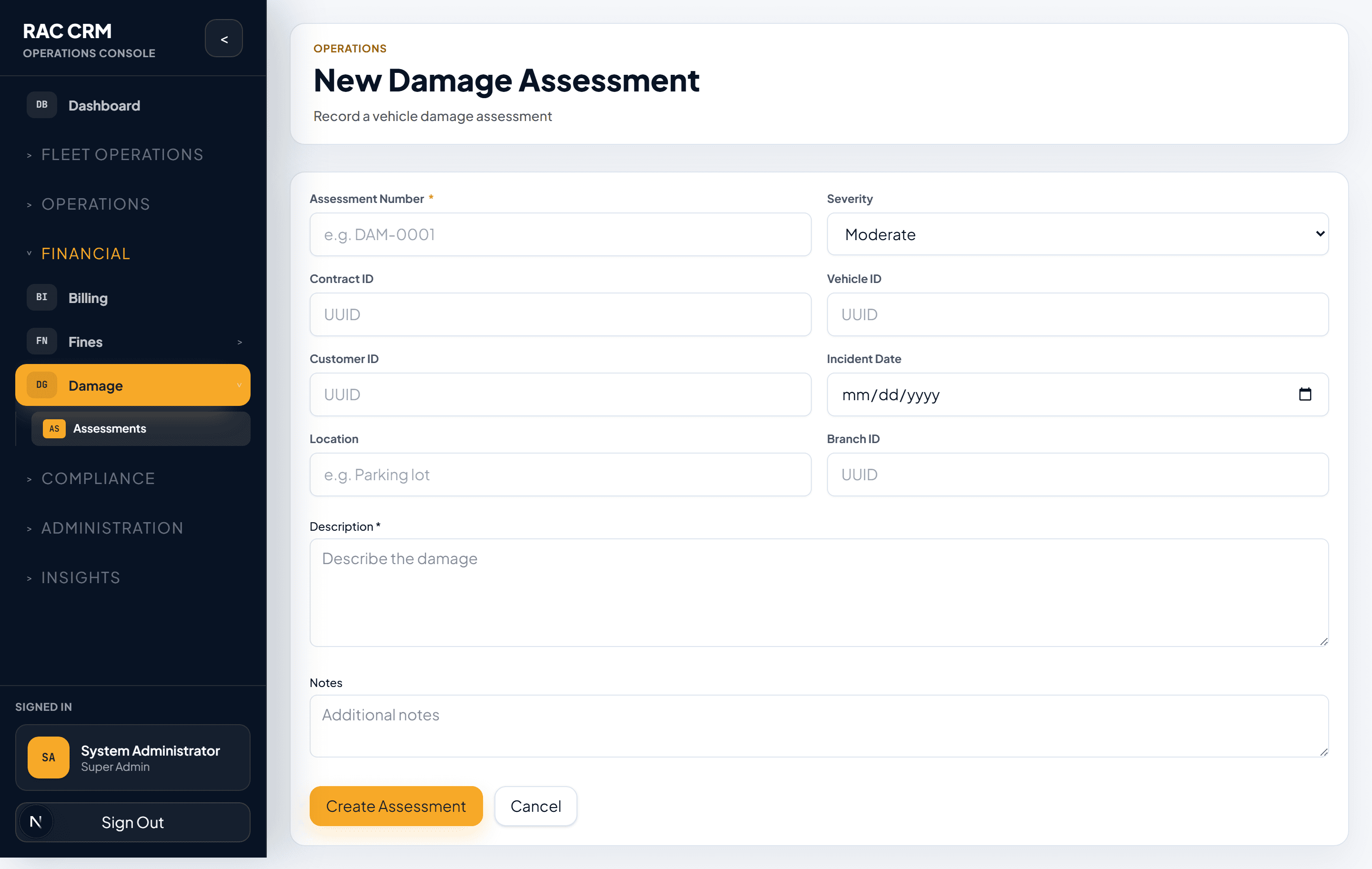 Create Damage Assessment