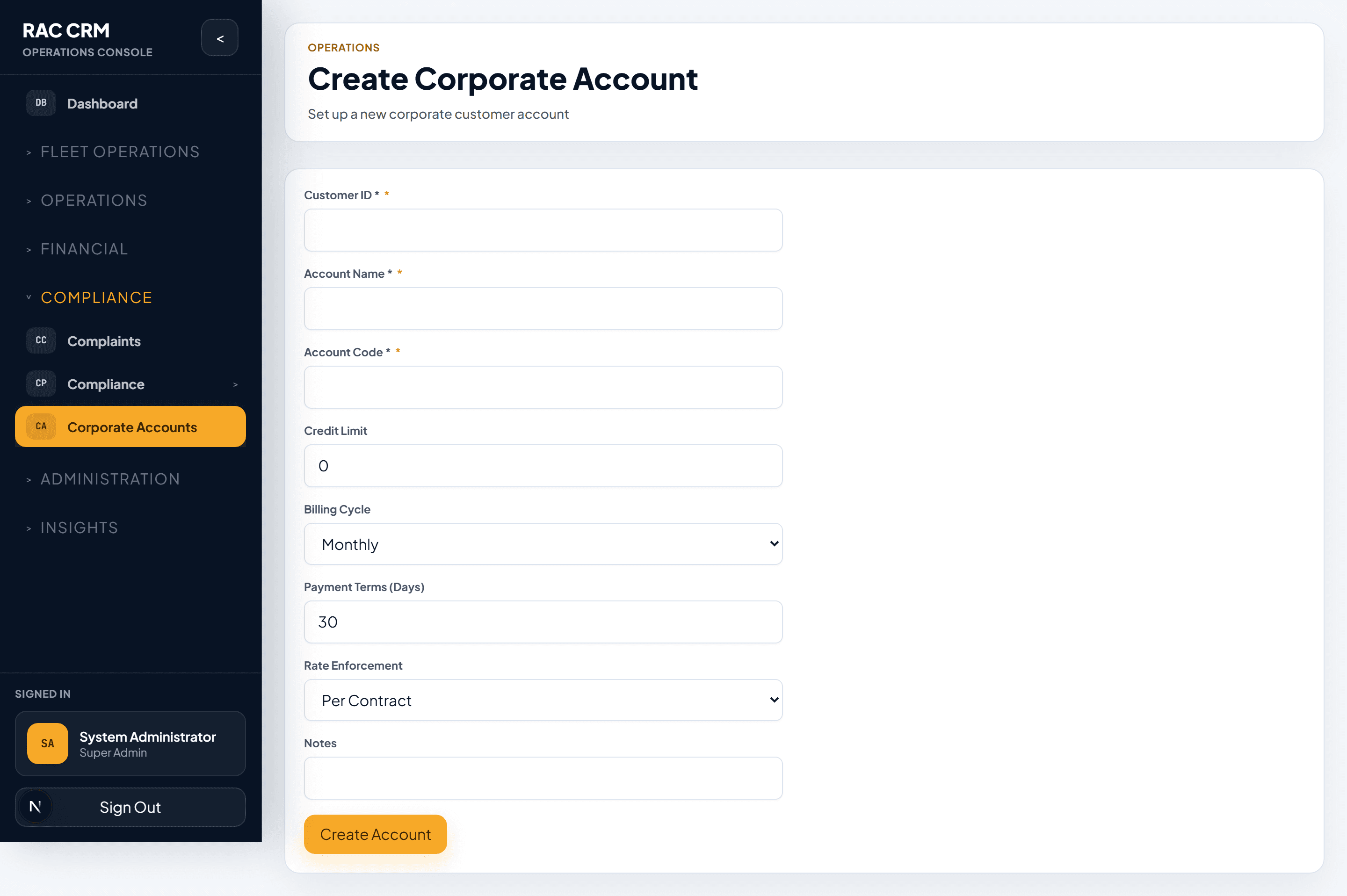 Create Corporate Account