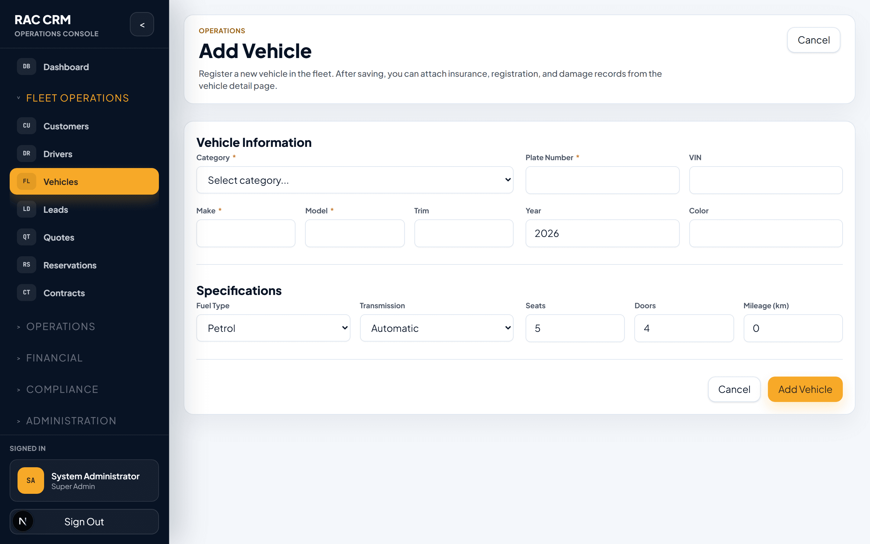 Create Vehicle