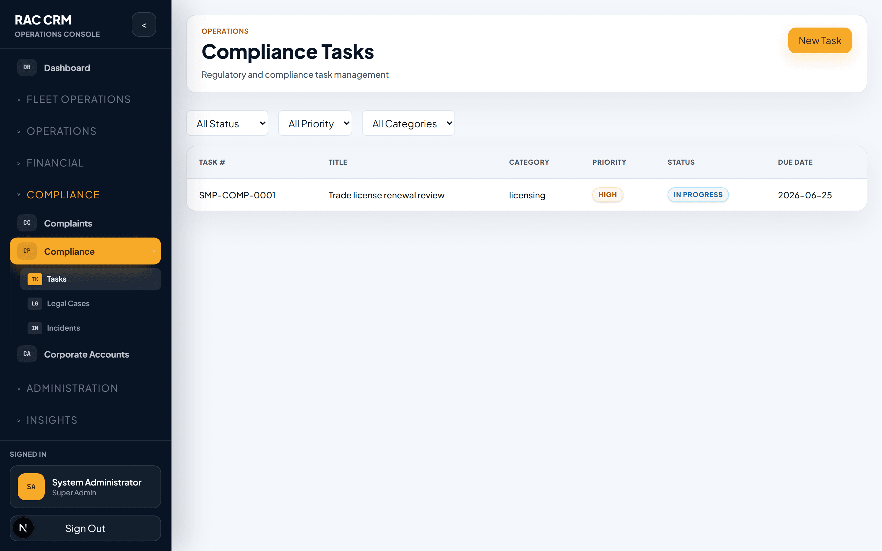 Compliance Tasks